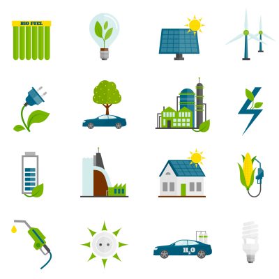 Eco renewable and alternative energy flat icons set isolated vector illustration